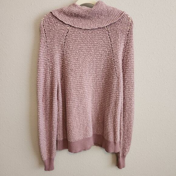 Free People By Your Side Pink Open Knit Cowl Neck Sweater Size XS - Picture 9 of 13